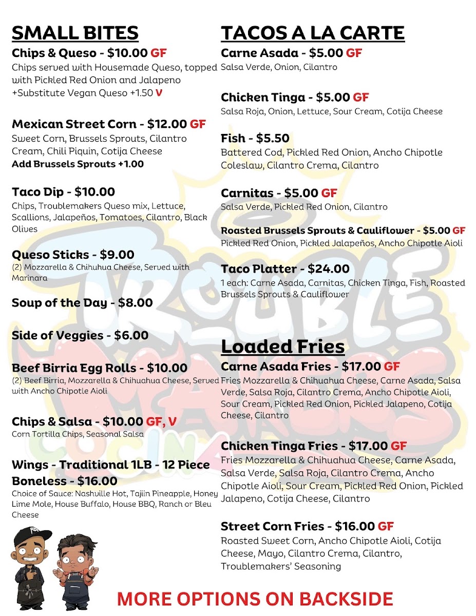 TROUBLEMAKERS' COCINA menu board