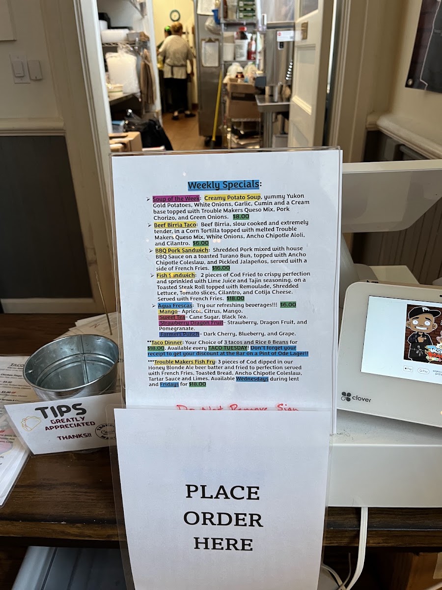 TROUBLEMAKERS' COCINA menu board