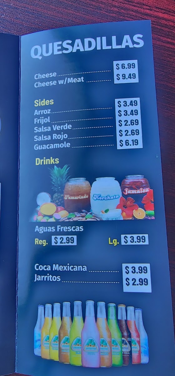 Taqueria Las 3 Charras menu board