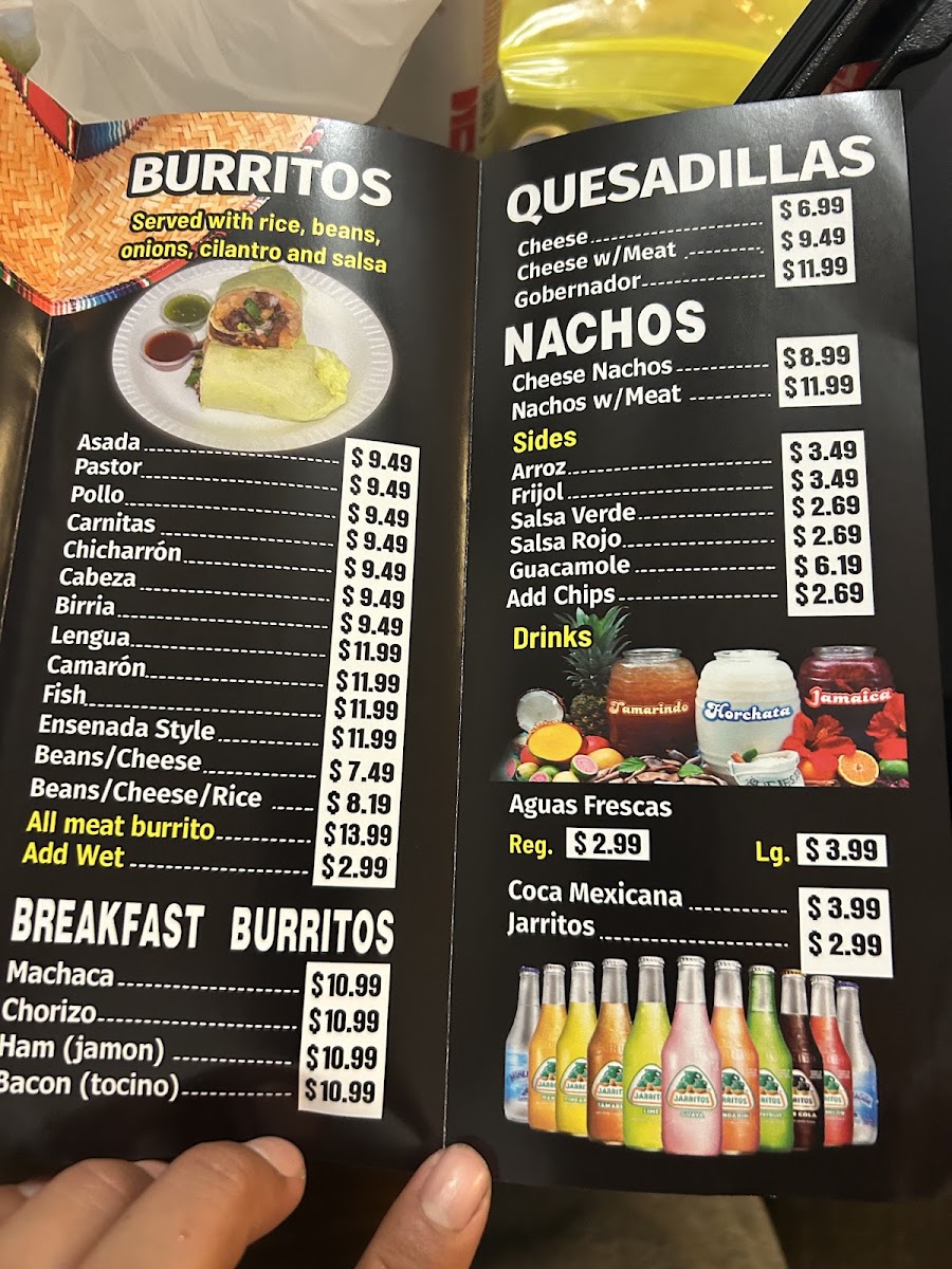 Taqueria Las 3 Charras menu board