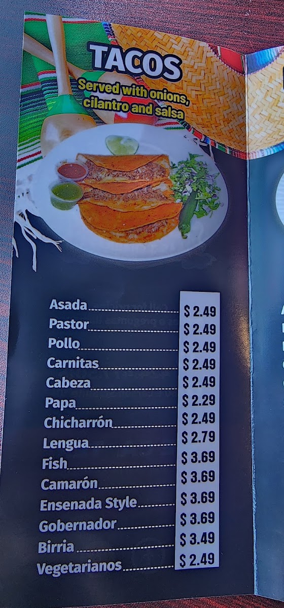 Taqueria Las 3 Charras menu board
