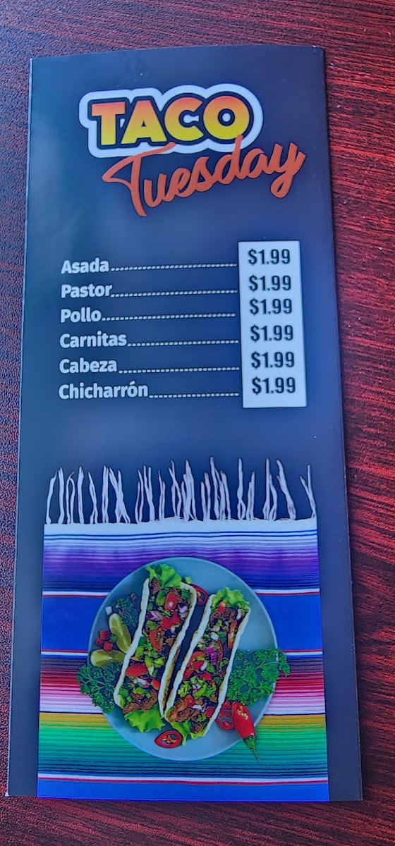 Taqueria Las 3 Charras menu board