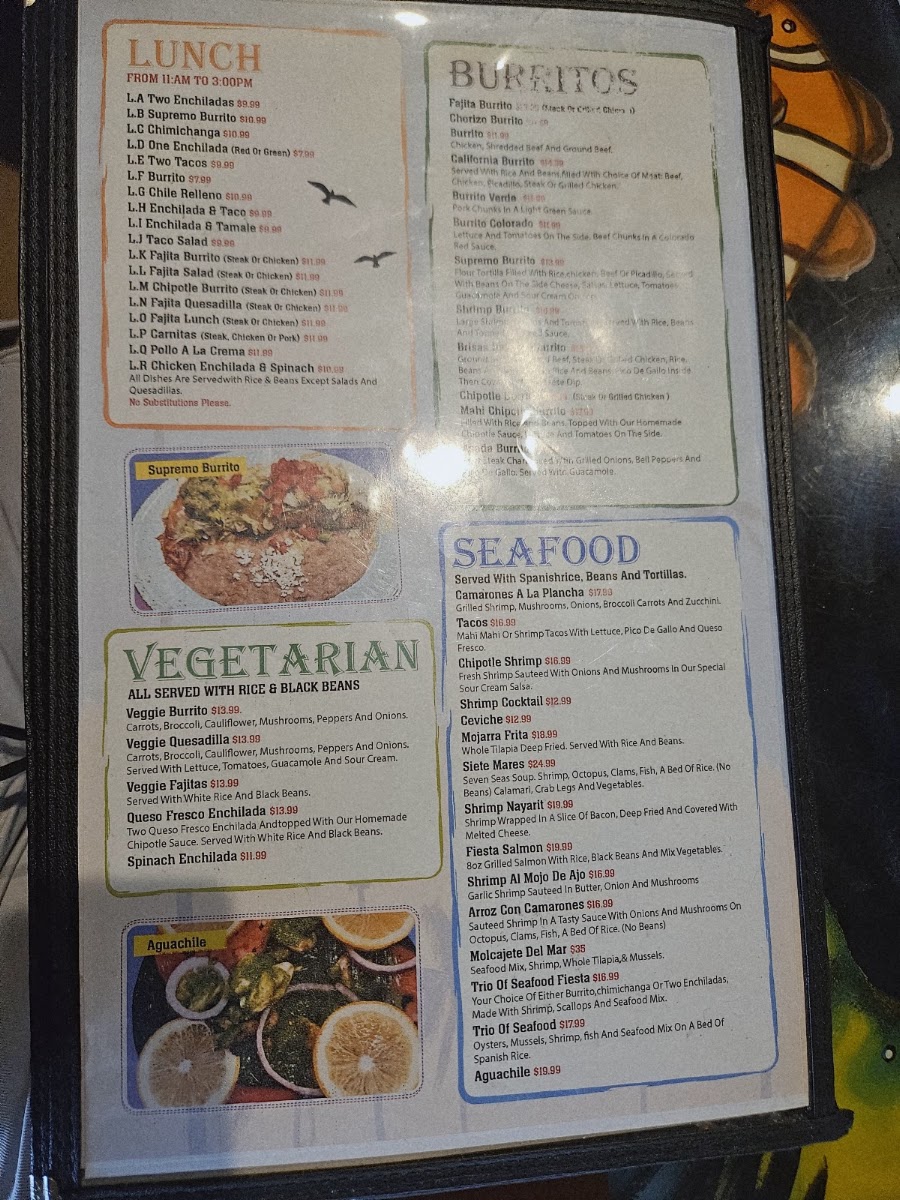 San Diego Mexican Restaurant & Taqueria menu board