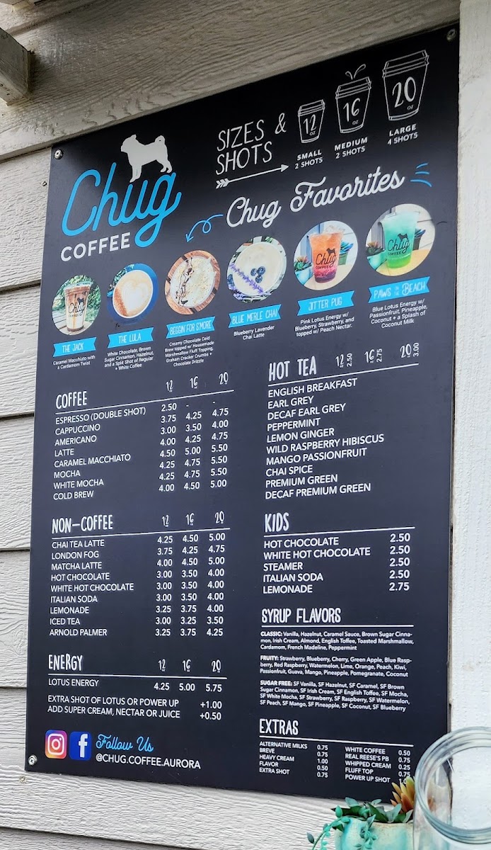 Chug coffee menu board