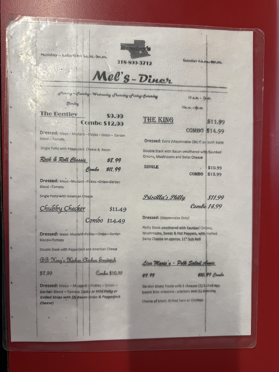 Mel's Diner menu board