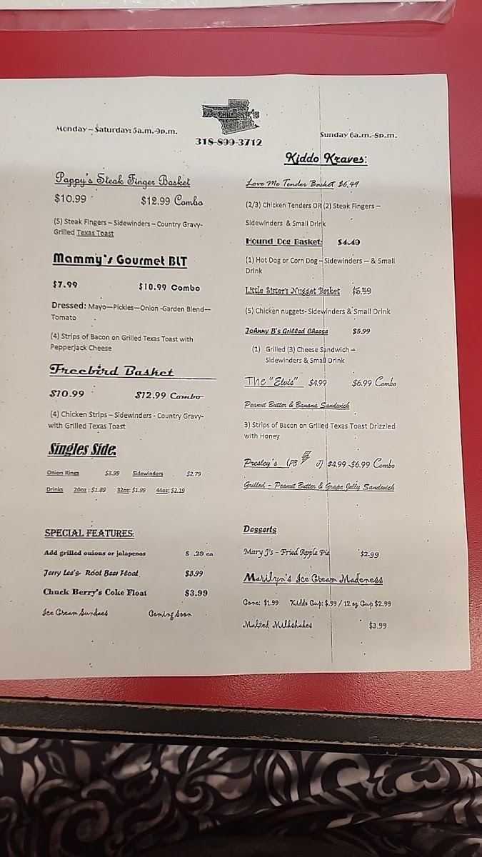 Mel's Diner menu board
