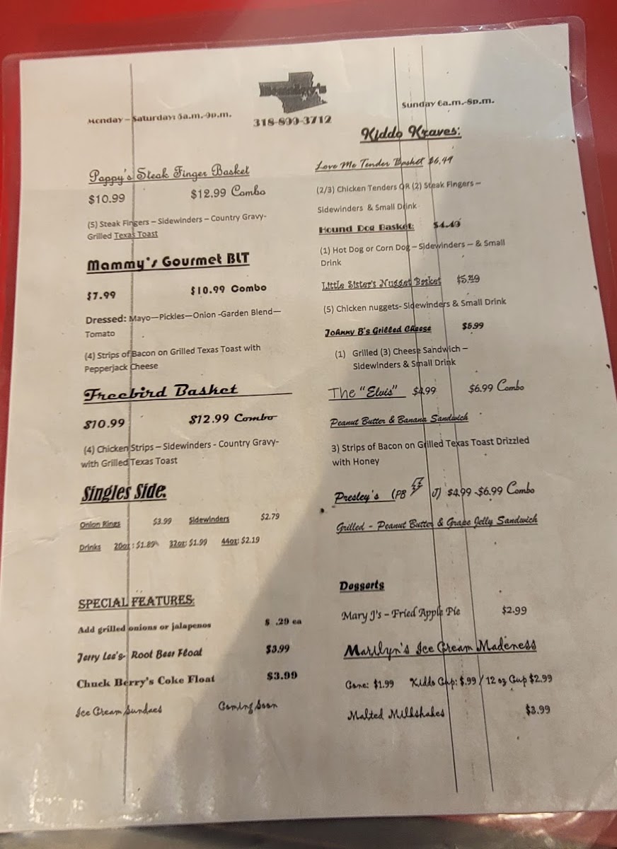 Mel's Diner menu board