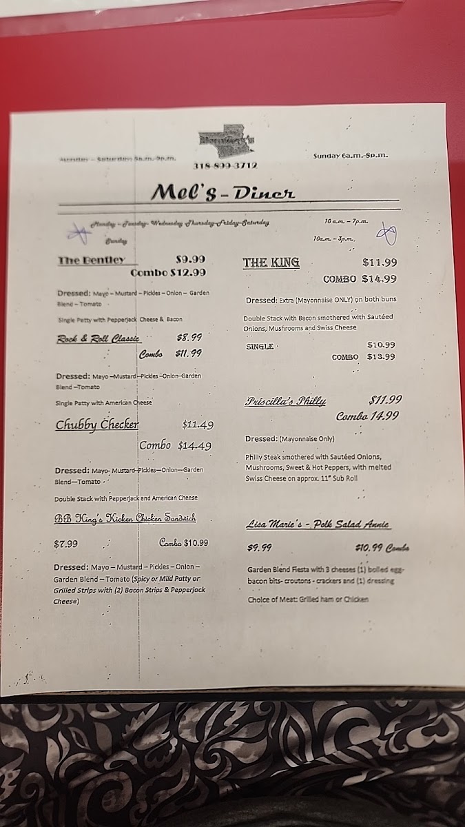 Mel's Diner menu board