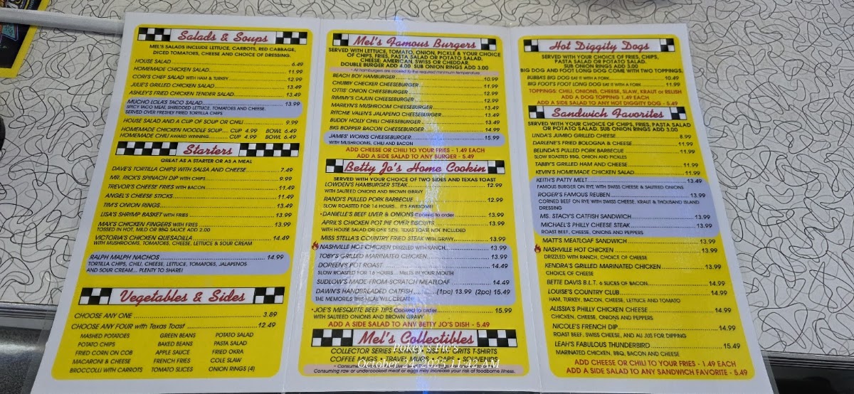 Mel's Diner menu board