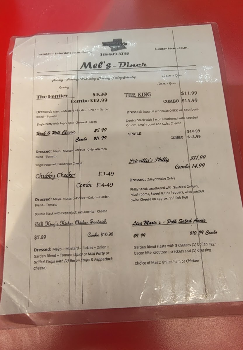Mel's Diner menu board