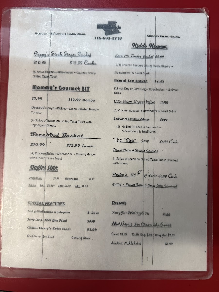 Mel's Diner menu board