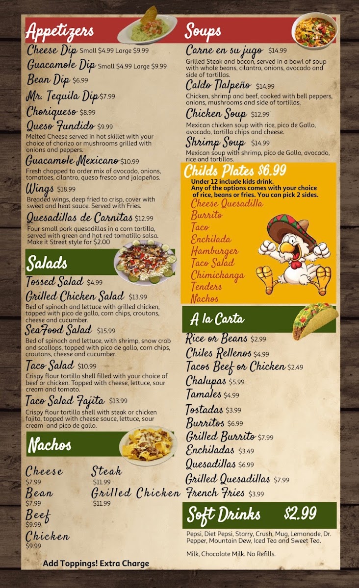 Mr. Tequila Mexican Restaurant menu board