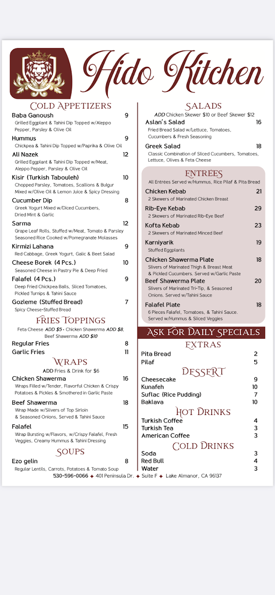 CHAVELITA MEXICAN RESTAURANT menu board