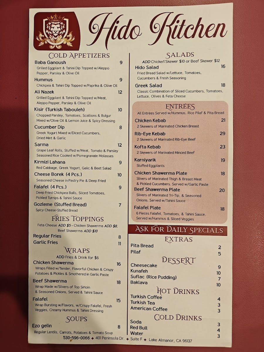 CHAVELITA MEXICAN RESTAURANT menu board