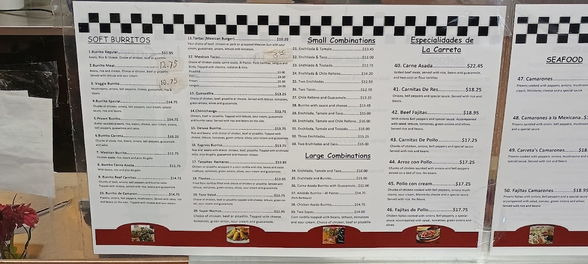 La Carreta Mexican Restaurant menu board