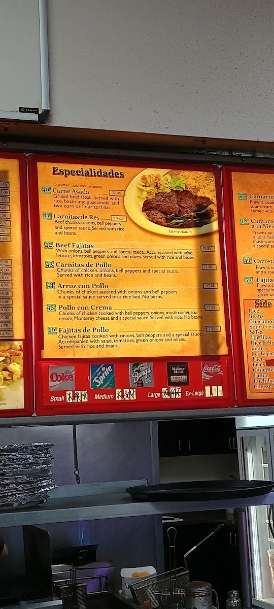La Carreta Mexican Restaurant menu board