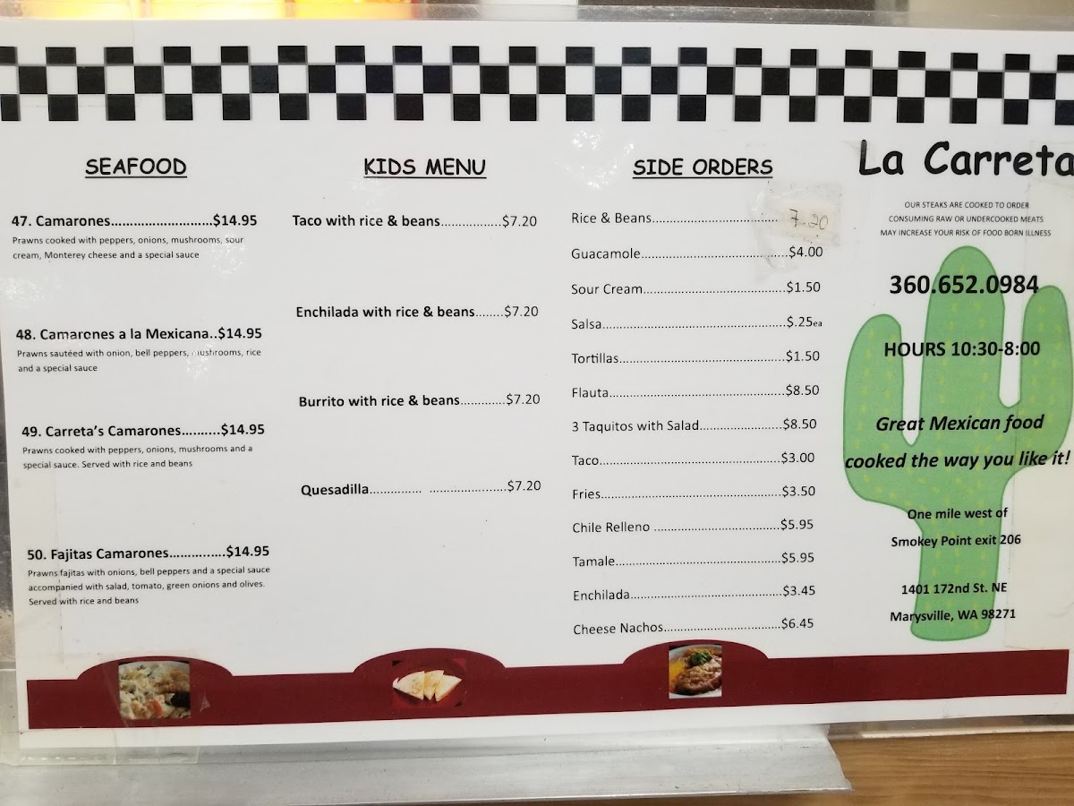 La Carreta Mexican Restaurant menu board