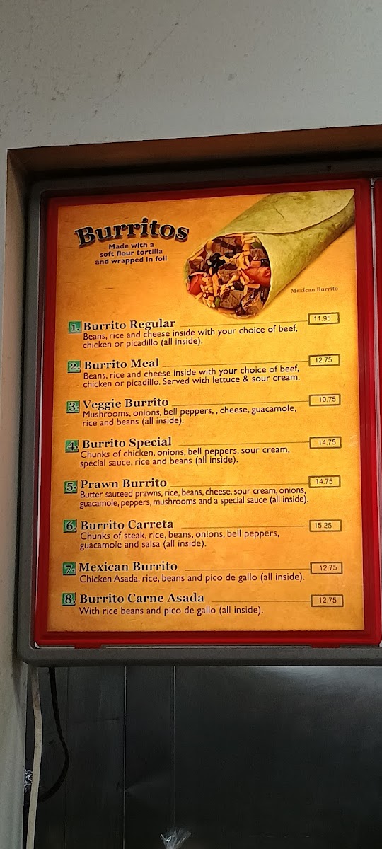 La Carreta Mexican Restaurant menu board