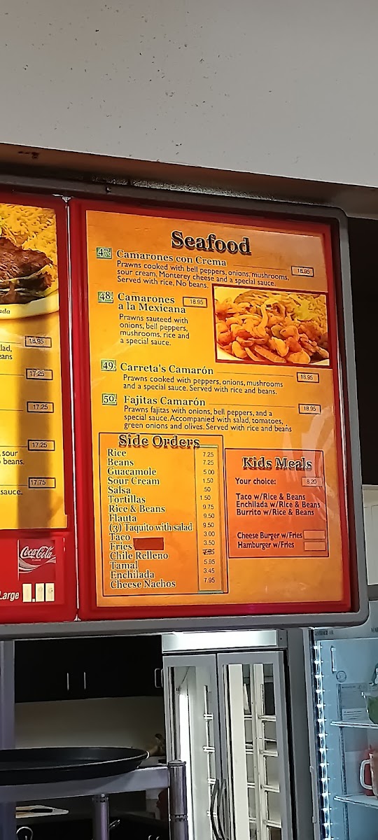 La Carreta Mexican Restaurant menu board