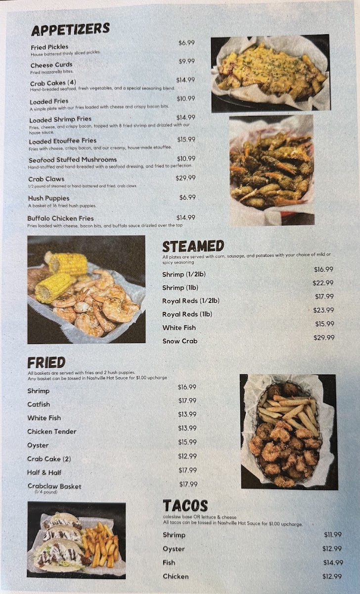 Crosby's | Seafood Restaurant menu board