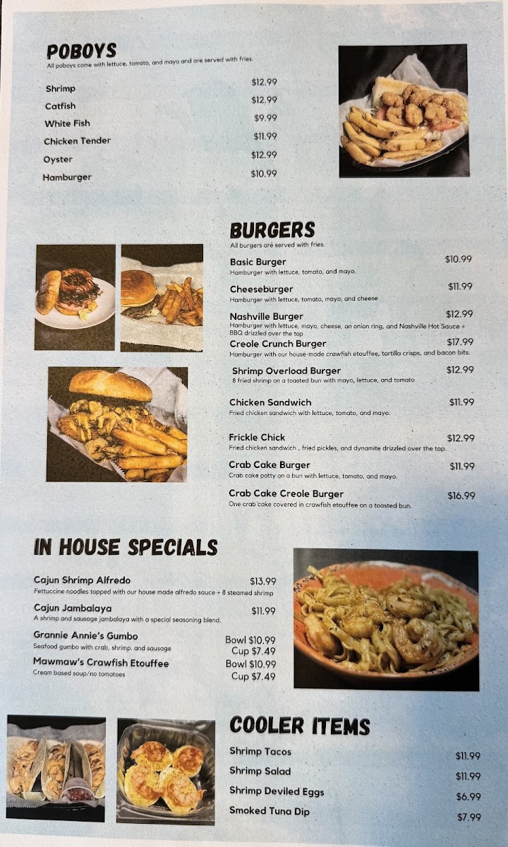 Crosby's | Seafood Restaurant menu board