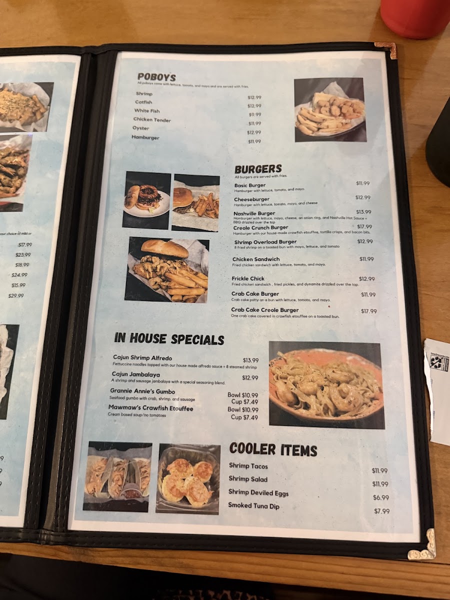 Crosby's | Seafood Restaurant menu board