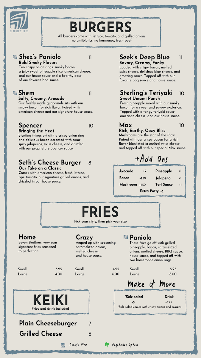 Seven Brothers Burgers - St. George menu board