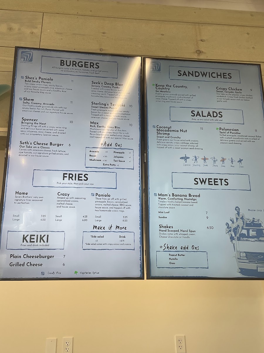 Seven Brothers Burgers - St. George menu board
