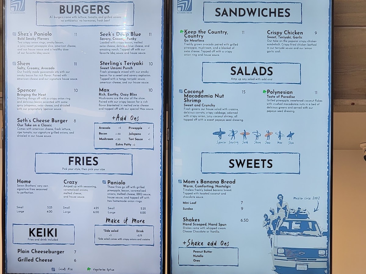 Seven Brothers Burgers - St. George menu board