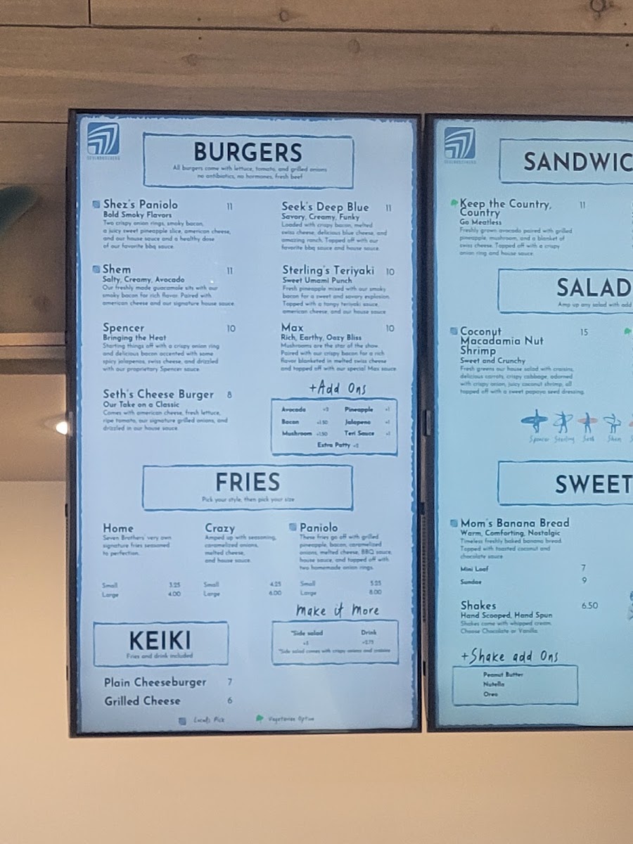 Seven Brothers Burgers - St. George menu board