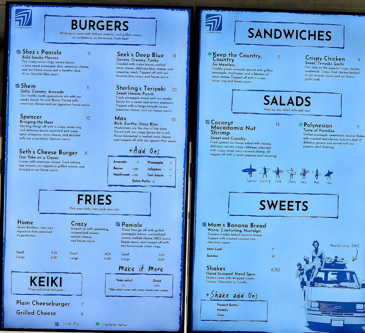 Seven Brothers Burgers - St. George menu board
