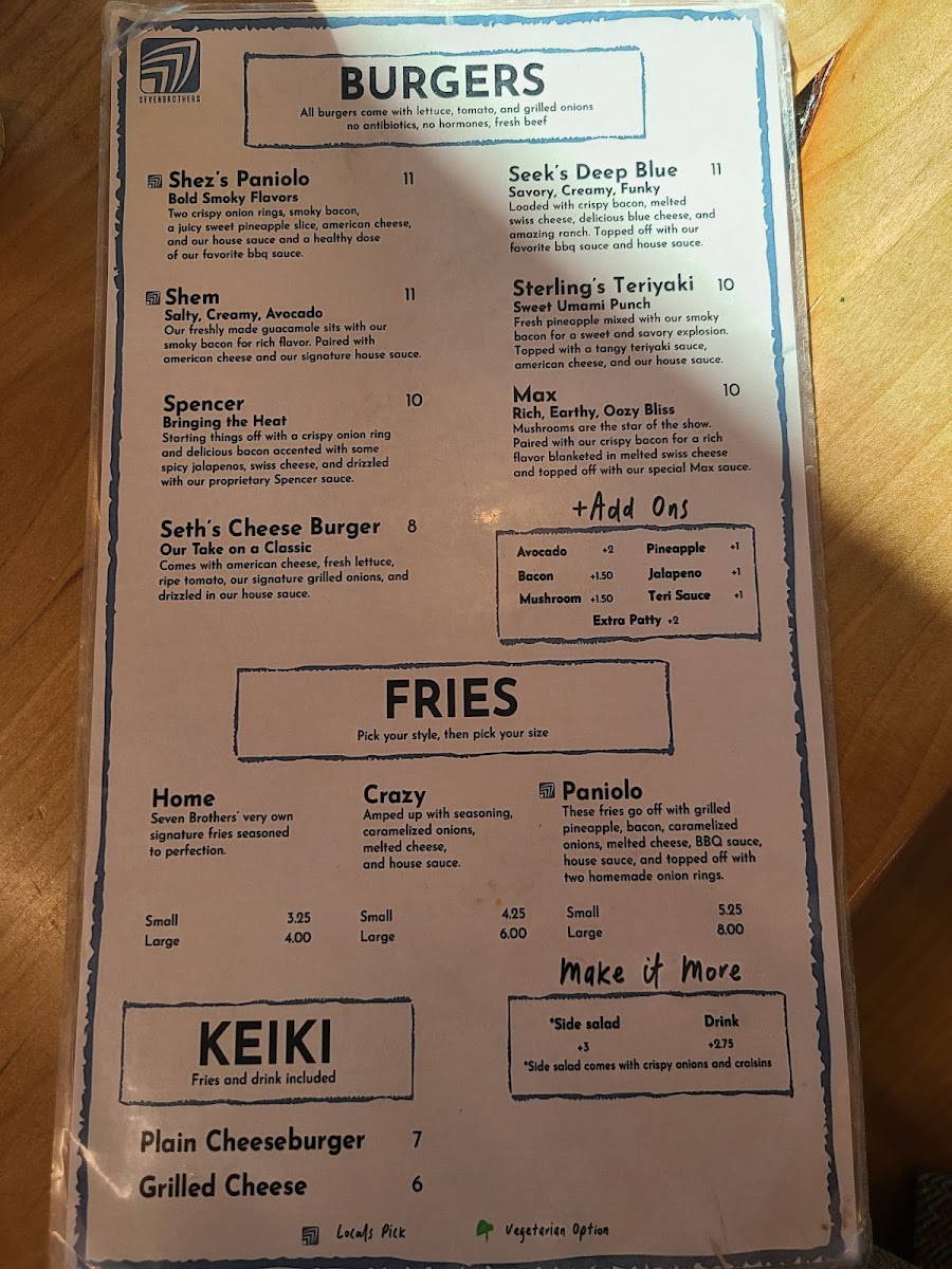 Seven Brothers Burgers - St. George menu board