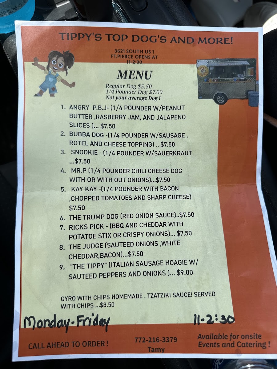 Tippy’s Top Dogs menu board