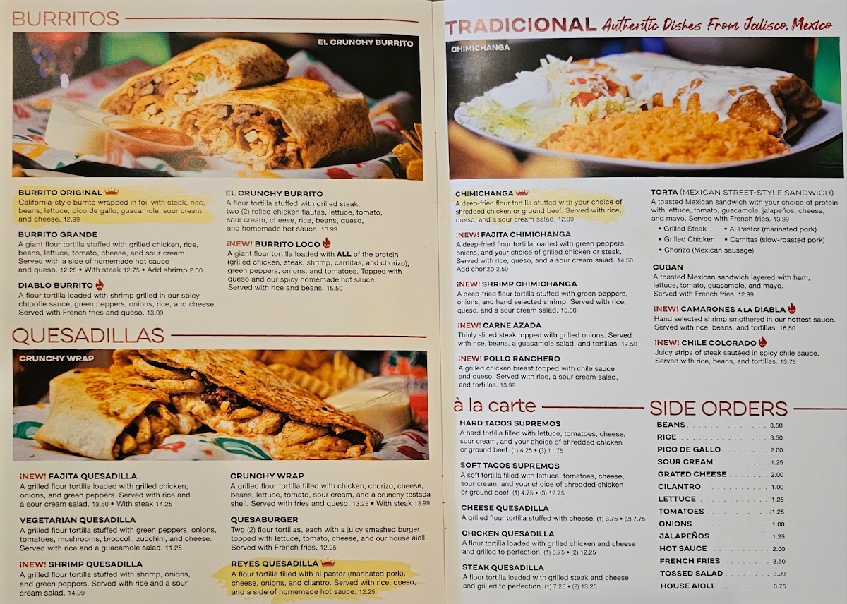 Reyes Taqueria & Cantina menu board