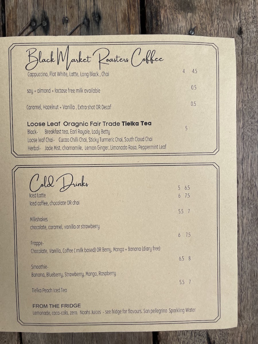 The Parking Lot Cafe menu board