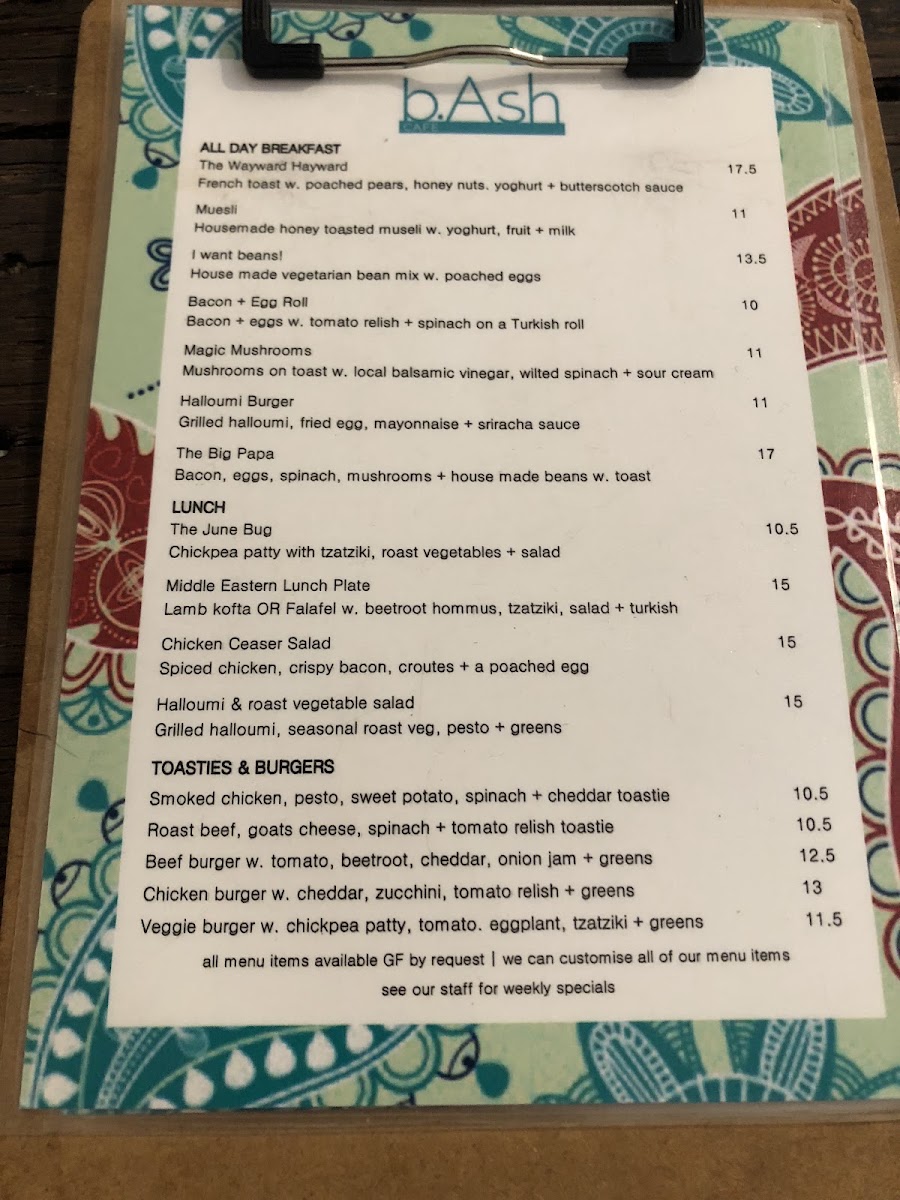 The Parking Lot Cafe menu board