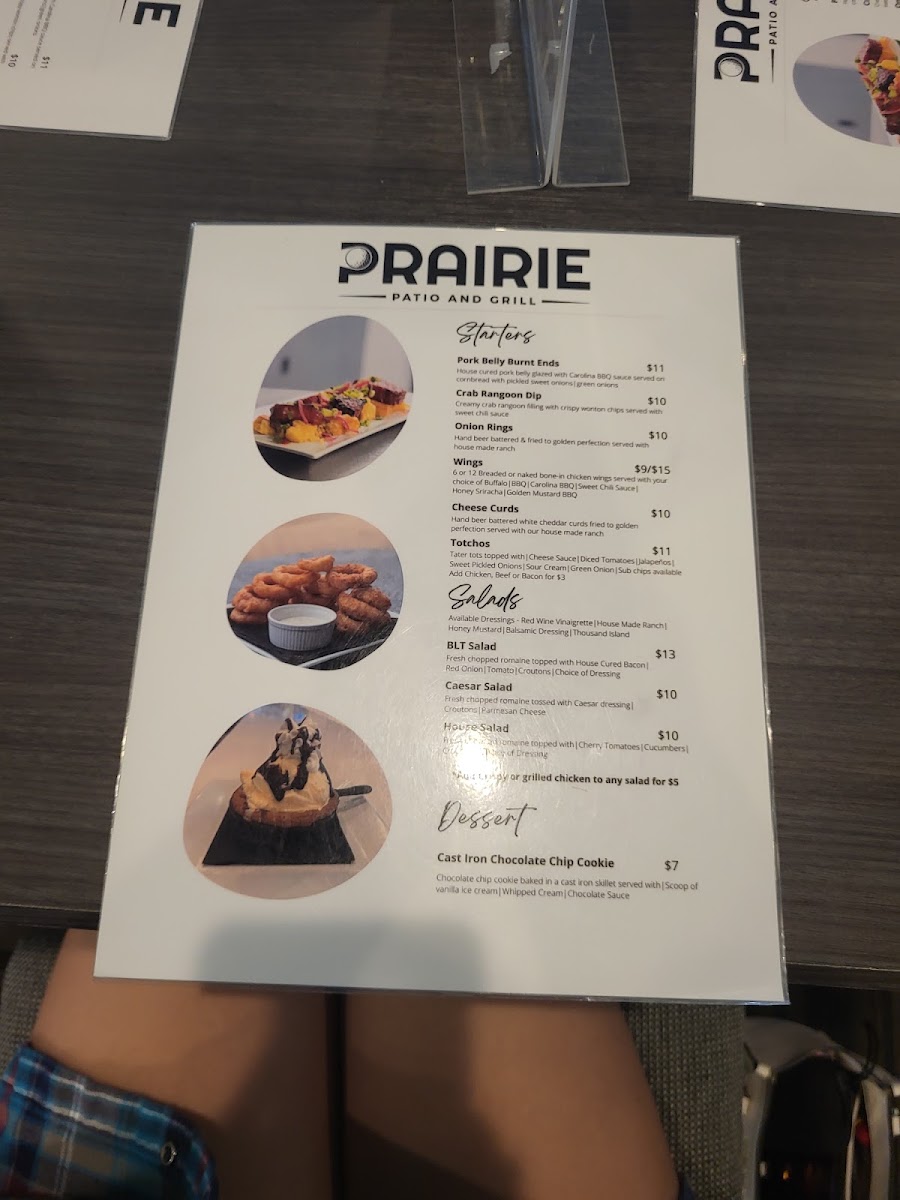 Prairie Patio & Grill menu board
