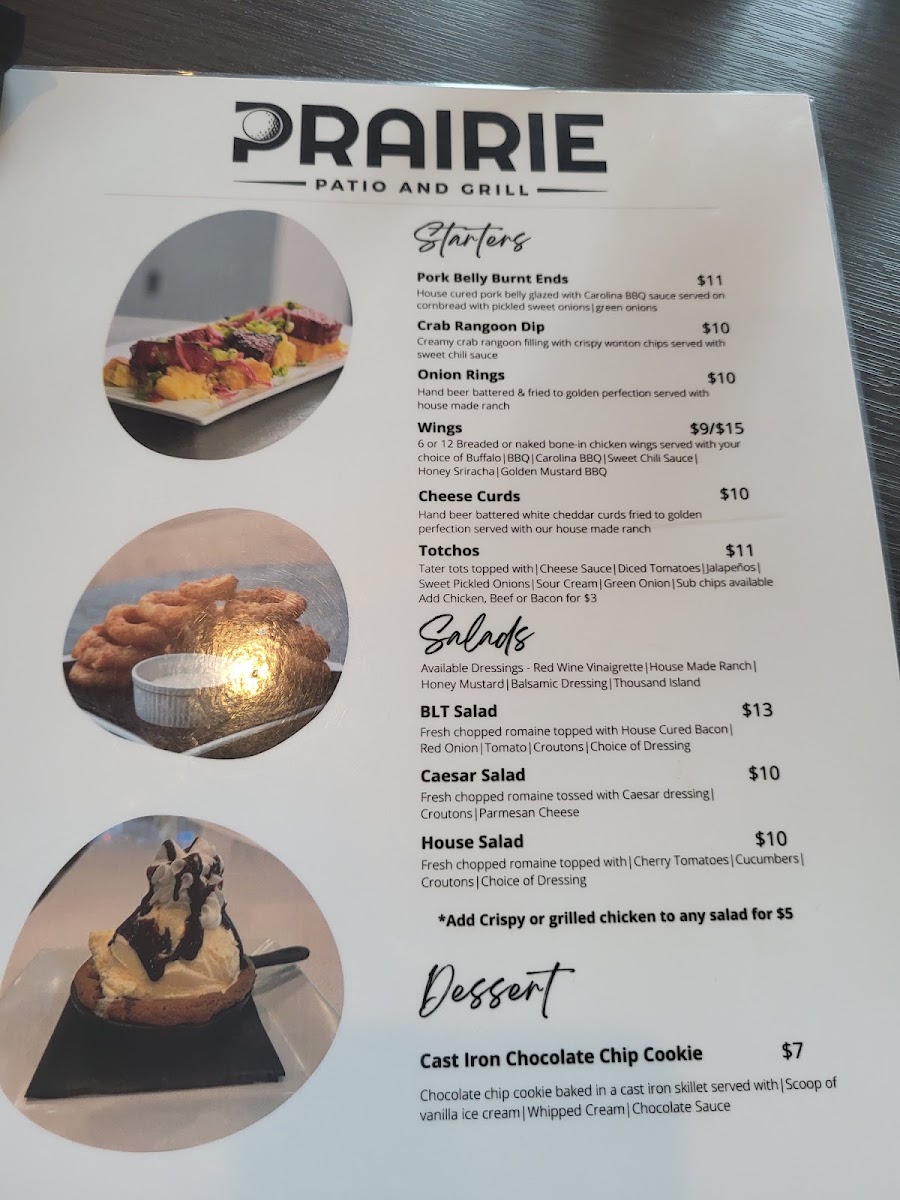 Prairie Patio & Grill menu board