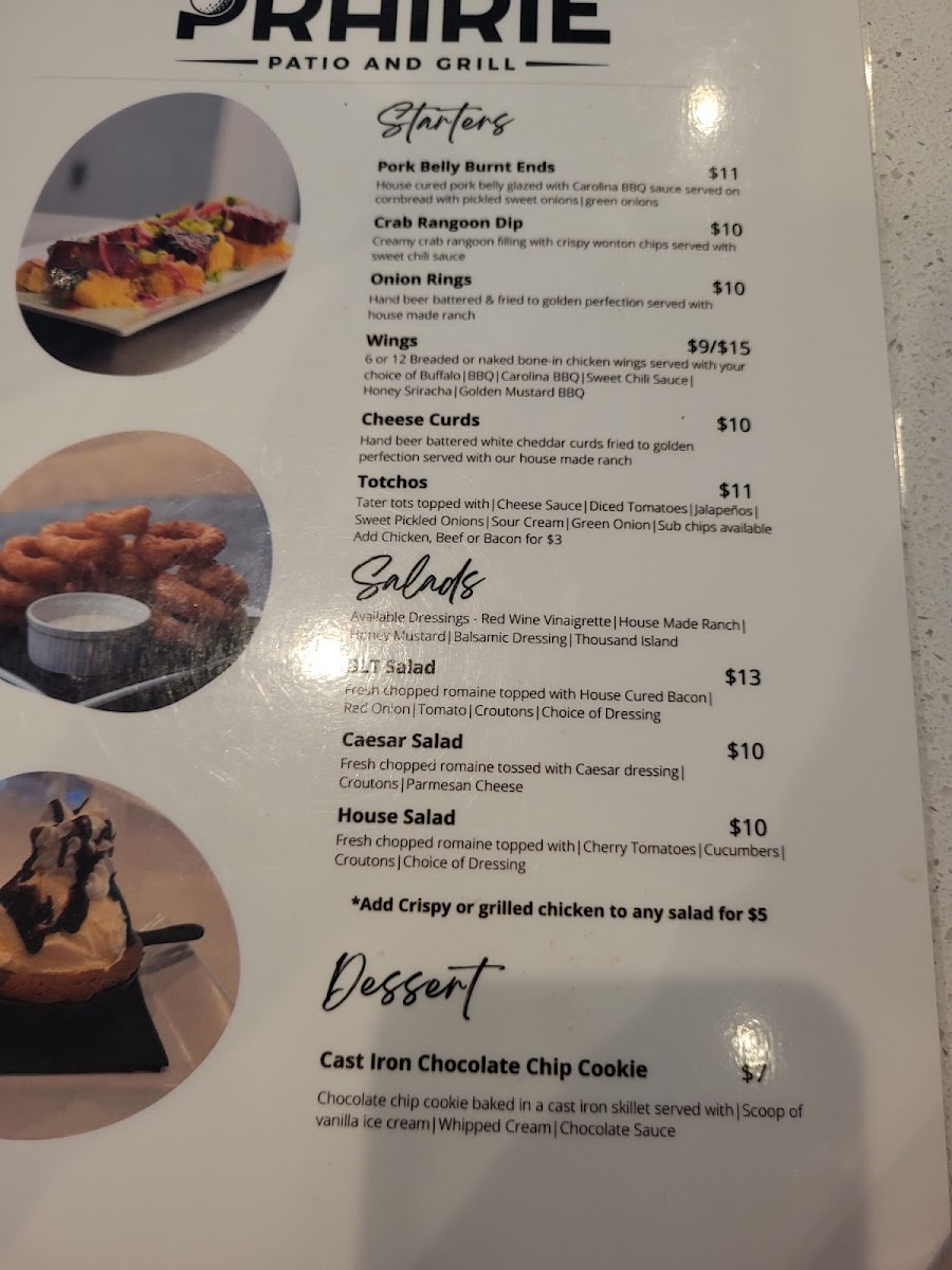 Prairie Patio & Grill menu board