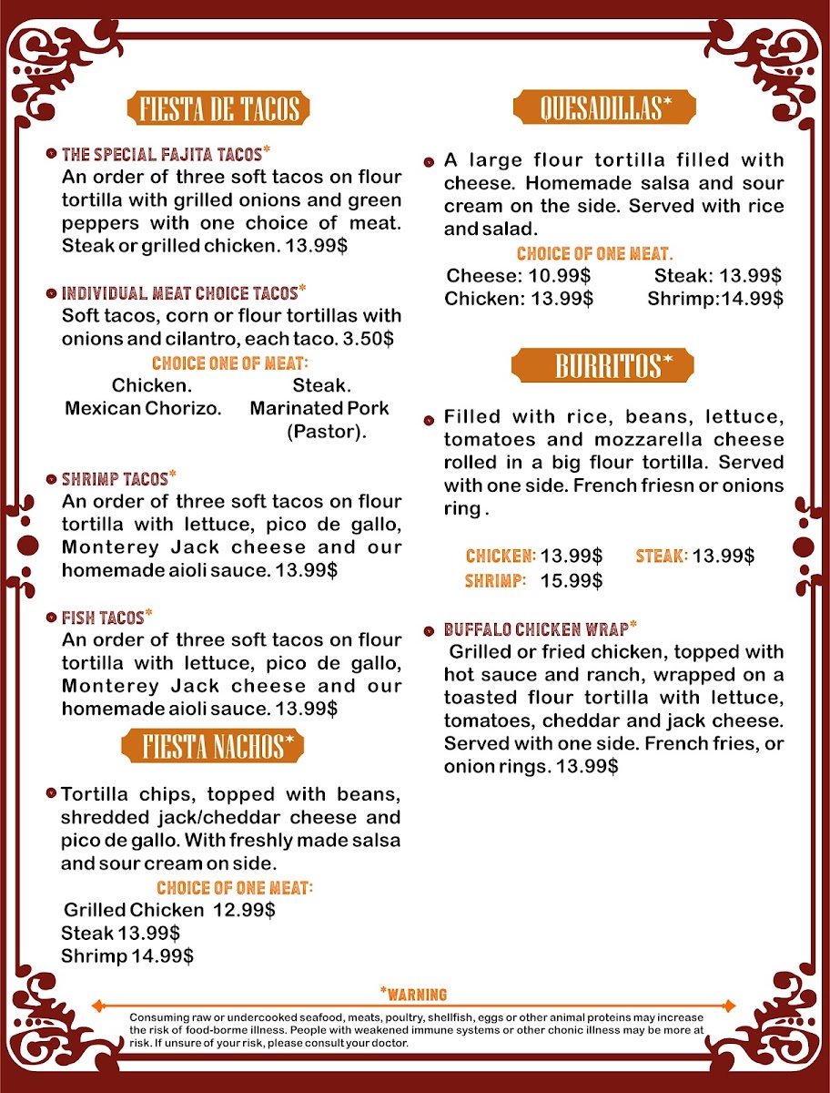 LOWCOUNTRY FIESTA GRILL menu board