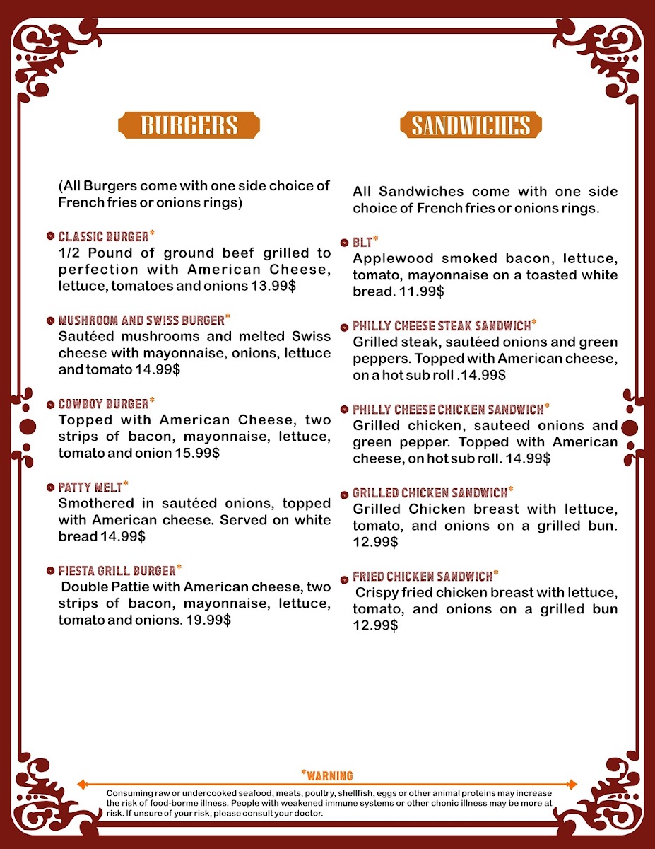 LOWCOUNTRY FIESTA GRILL menu board