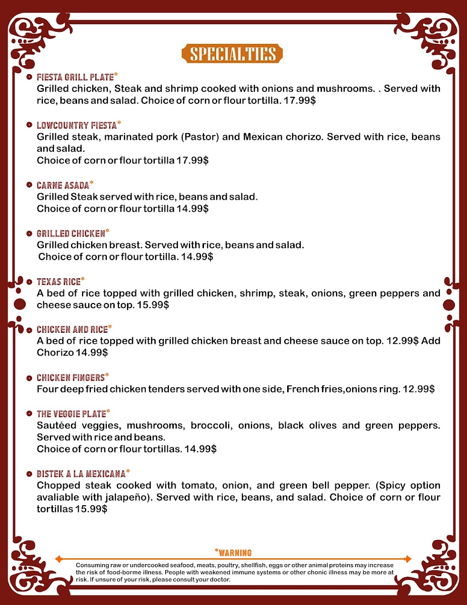 LOWCOUNTRY FIESTA GRILL menu board