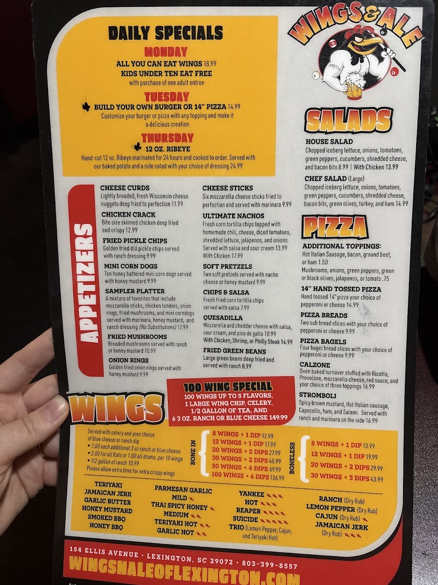 Wings & Ale of Lexington menu board