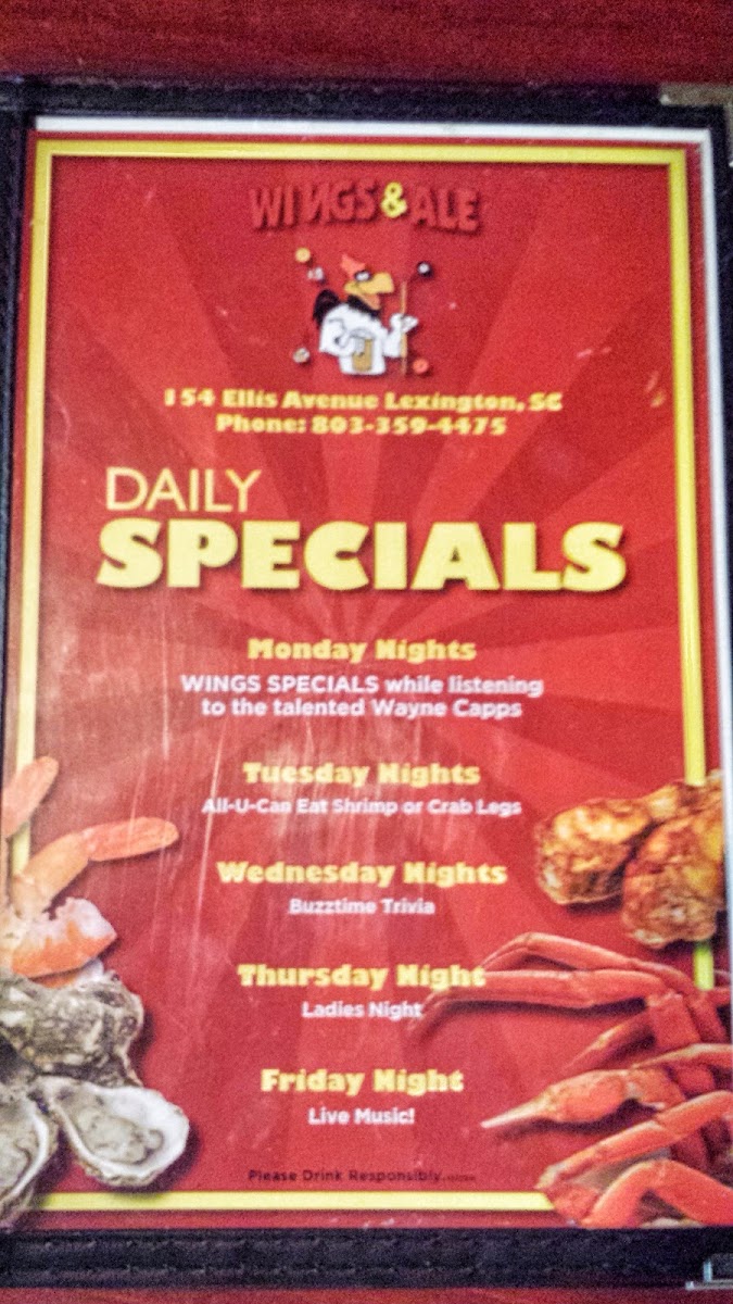 Wings & Ale of Lexington menu board