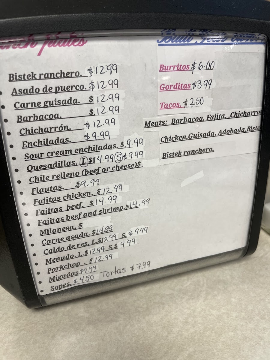 Marina's Mexican Restaurant menu board