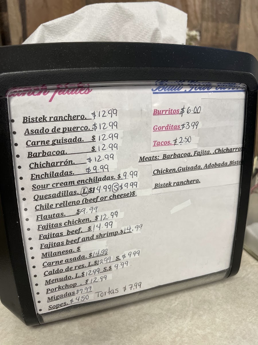 Marina's Mexican Restaurant menu board