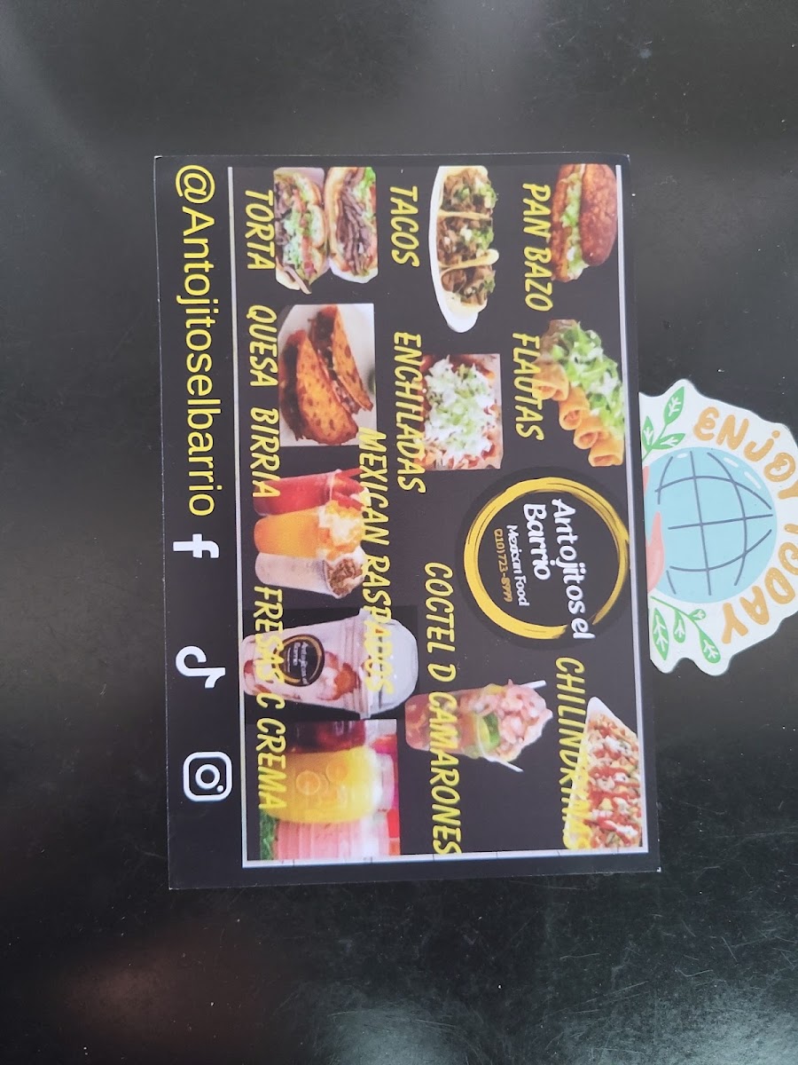 Antojitos El Barrio menu board