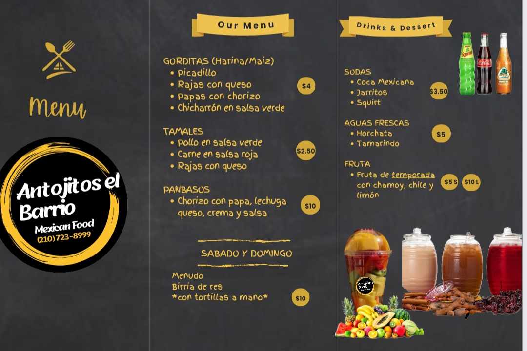 Antojitos El Barrio menu board