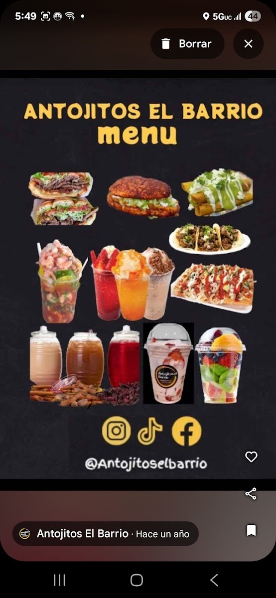 Antojitos El Barrio menu board