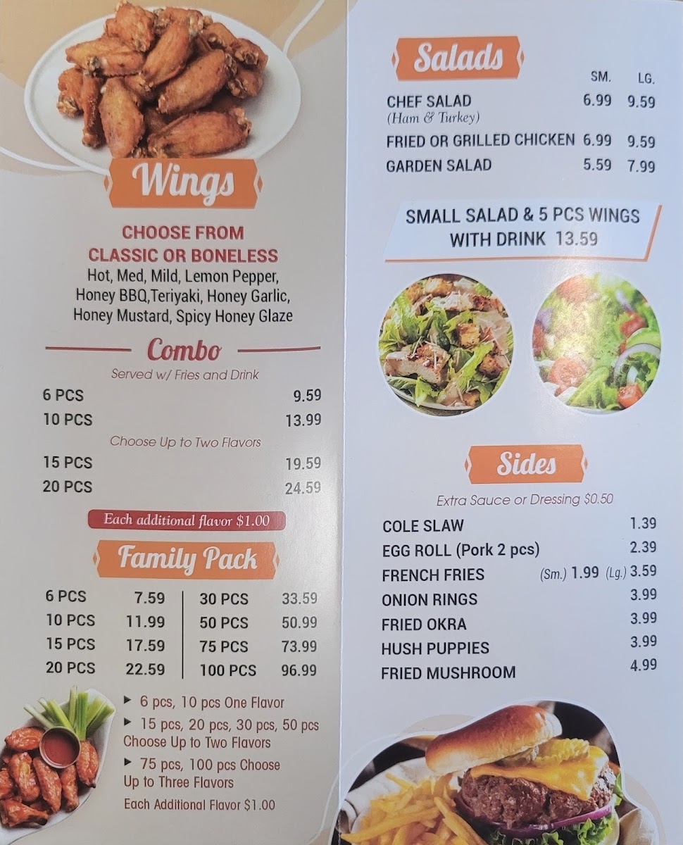 ATL WING & DELI Anderson menu board